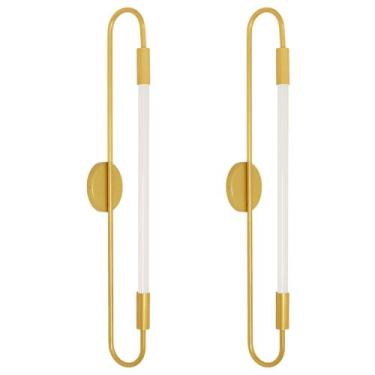 Imagem de Kit 2 Arandelas Plafon Parede Teto Sabre Tubular Dourado T8 - Single L