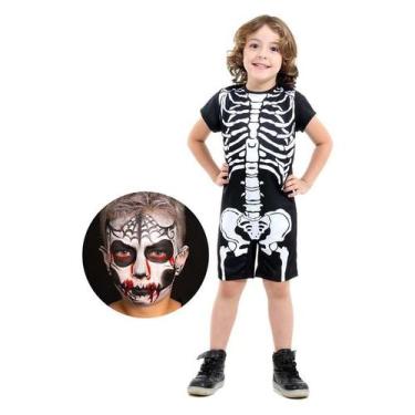 Imagem de Fantasia de Halloween Infantil Esqueleto Com Maquiagem - Sulamericana,