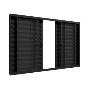 Imagem de Janela Veneziana 6 Folhas 1,20m x 1m Sem Grade Em Alumínio Preto Com V