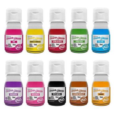 Imagem de Kit 10 Corantes Alimentício Líquido Confeitaria 10ml Mix