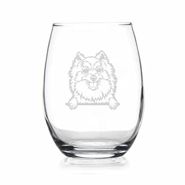 Imagem de HTDesigns Taça de vinho sem haste Pomeranian Peeking Paws - Presente da Pomerânia - Presente para cachorro - Presente para mãe de cachorro - Taça de vinho da Pomerânia
