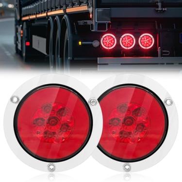 Imagem de NWpangu Luzes traseiras de reboque de LED redondas de 10 cm, luzes de freio com ilhós Chorme, montagem em superfície, trailer para caminhão, trator, barco, trailer, van, vermelho, 2 peças