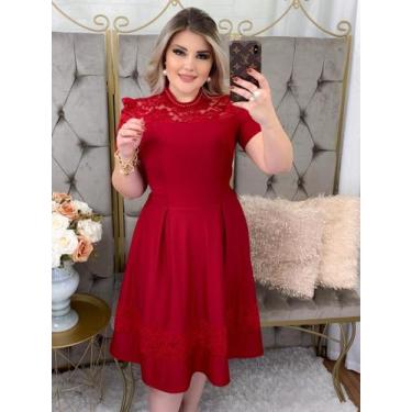 Imagem de Vestido de Festa Midi Rodado Elegante com Manga Curta - Fashion, Verme