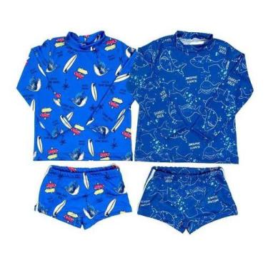 Imagem de Kit 2 Conjuntos Praia Menino Blusa + Sunga Proteção Solar Uv - Jagar, 