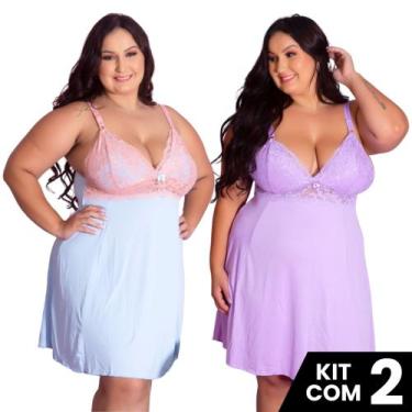 Imagem de Kit 2 Camisolas Plus Size Romantic Sexy Tamanho Grande Confortável Cha