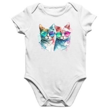 Imagem de Body Bebê Algodão Gatos de óculos - Foca na Moda, Branco, P