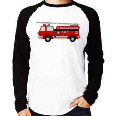 Imagem de Camiseta Raglan Caminhão de Bombeiro Manga Longa - Foca na Moda, Branc