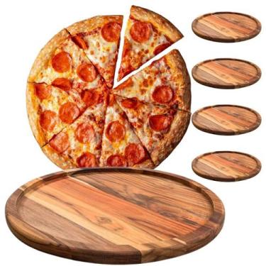 Imagem de Kit 4 Tábuas Suportes De Madeira 30Cm Para Cortar E Servir Pizzas - Br
