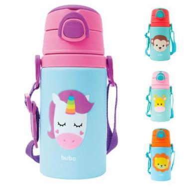 Imagem de Garrafa garrafinha de alumínio infantil bebe suco água canudo retrátil