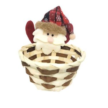 Imagem de Cesto Natalino Palha Decorado Papai Noel Pelúcia 15cm - Master Christm