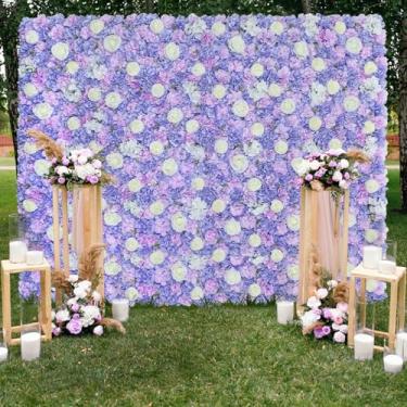 Imagem de LJIE-House Painéis de fundo de parede de flores artificiais 1,5 m x 1,1 m lavanda casamento fundo 3D rosa floral parede para festa chá de bebê decoração de aniversário