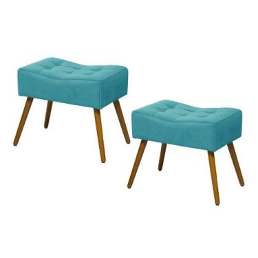 Imagem de Kit 02 Puffs Banqueta Retangular Liso Azul Turquesa - SA Móveis - Esto