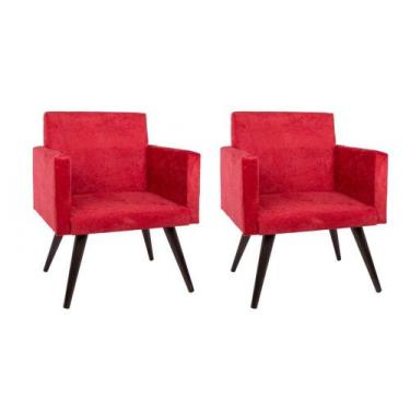 Imagem de Combo 02 Poltronas Decorativa Suede Pés Palito Vermelha Mobile - DS Es