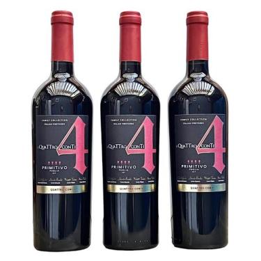 Imagem de Vinho 4 Conti Primitivo Puglia  Kit com 3 Garrafas  Oferta - Tenute Qu