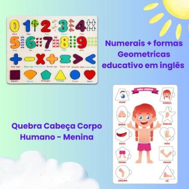 Imagem de Kit Tabuleiro Didatico Encaixe Numero Formas e Quebra Cabeça Corpo Hum