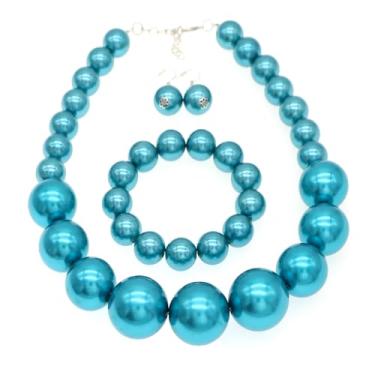 Imagem de JNF Colar de pérolas grandes e grandes para mulheres, colar de declaração de pérolas grossas, conjunto de pulseiras e brincos, gargantilha com contas, colar de colar dos anos 20, bijuteria, Zinco, Pérola sintética