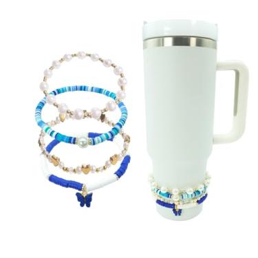 Imagem de RENUIS Pulseiras para acessórios Stanley Cup, 4 peças de pingentes para Stanley 850 g e copo de 1,134 g com alça, pingentes delicados para decorações Stanley (azul)