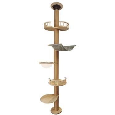 Imagem de Torre de brinquedo para gatos, madeira sólida, condomínio, ninho grande, plataforma para arranhar, rede, jogo de escalada, poste para arranhar, produtos para animais de estimação(E)
