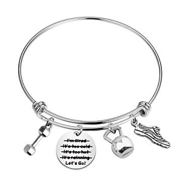 Imagem de WSNANG Pulseira de treino com haltere kettlebell berloque fitness joias presente de corrida, 7 inches, Aço inoxidável