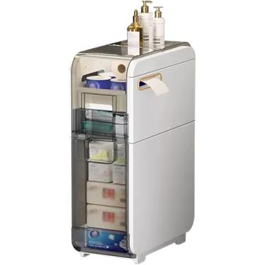 Imagem de Unidade de armazenamento vertical para armário de banheiro com gavetas e rodízios transparentes, organizador de pia de banheiro estreito de plástico, armário de papel higiênico para banheiro, fino,