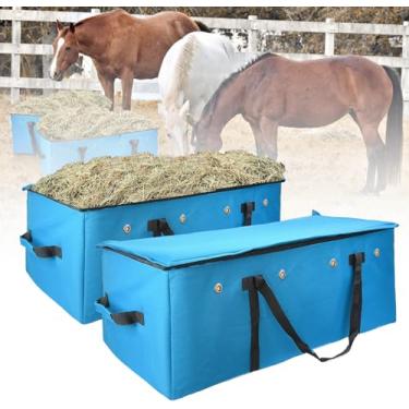 Imagem de HDYEGY Bolsa de armazenamento de fardos de feno, bolsa de feno de tecido Oxford 1200D resistente, bolsa de feno extra grande para transporte e armazenamento de feno, 114 x 40 x 45 cm