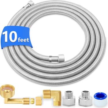 Imagem de Kit de instalação de lava-louças – Mangueira de máquina de lavar louça de aço inoxidável de 3 pés com conexões de compressão de 0,9 cm, tubo interno PEX de grau alimentício, linha de abastecimento de