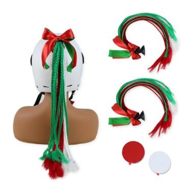 Imagem de Capacete de 18 raízes com ventosa removível para motocicleta, rabo de cavalo, capacete de bicicleta, tranças, caudas de cabelo para qualquer decoração de capacetes