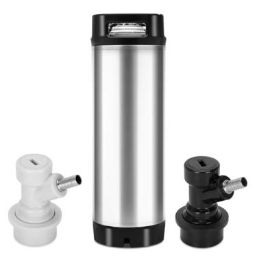 Imagem de Novo kegerator de cerveja de aço inoxidável com trava de bola de 5 galões com duas alças de borracha com trava de bola garrafa de coca barril de festa em casa com dois encaixes de liberação rápida de