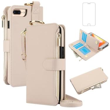 Imagem de Asuwish Capa de telefone para iPhone 7plus 8plus 7/8 Plus carteira com zíper com protetor de tela, alça transversal, suporte para cartão, capa flip para celular i Phone7s 7s + 7+ 8s 8+ Phones8 7p 8p