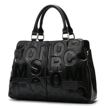 Imagem de AIDRANI Bolsa feminina de couro com camada de couro bovino bolsa feminina de couro macio banda larga bolsa de negócios de grande capacidade, Preto