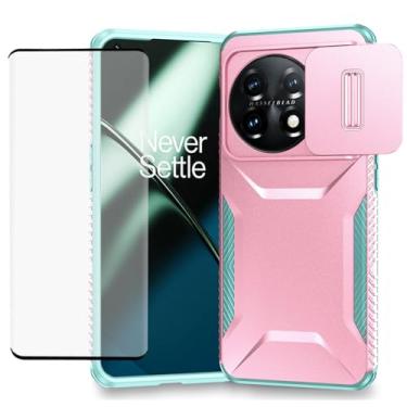 Imagem de Ueokeird Capa para OnePlus 11, One Plus 11 5G PHB110 com protetor de tela de vidro temperado e capa deslizante para câmera, antiderrapante, resistente, à prova de choque para OnePlus 11 5G PC rosa