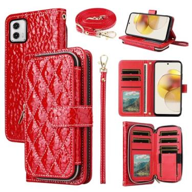 Imagem de Furiet Argyle Capa carteira para Motorola Moto G73 5G com alça transversal/alça de pulso Luxuosa couro PU Kickstand Bolsa com zíper à prova de choque porta-cartões capa para celular para G 73 73G