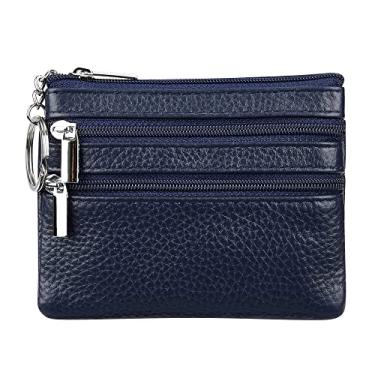 Imagem de Carteira feminina de couro genuíno com chaveiro, Azul-marinho, One Size, Bolsas