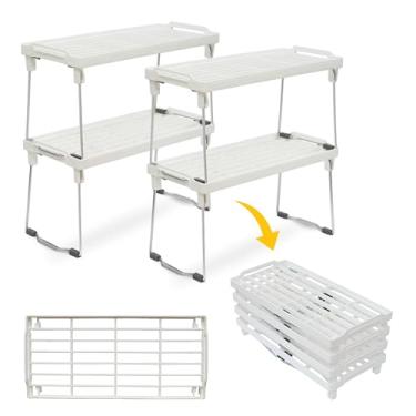 Imagem de Organizador de prateleira de armário de cozinha de plástico - Rack empilhável para freezer, organizador de caixa de armário, embalagem de plástico e armazenamento de folha, rack de armazenamento