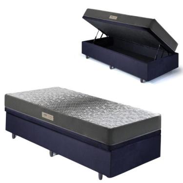 Imagem de Base Box Baú 88x188 Suede Preto com Colchão Dual Firm Espuma Ecoflex -