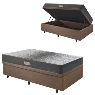 Imagem de Base Box Baú 88x188 Linho Marrom com Colchão Dual Firm Espuma Ecoflex 