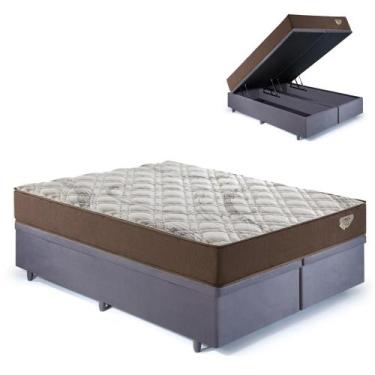 Imagem de Base Box Baú Bipartido Queen 158x198 Suede Cinza com Colchão Relax Ado