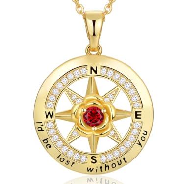 Imagem de Meeshi Colar de bússola banhado a ouro 18 quilates presentes para mulheres aniversário esposa presente de dia dos namorados namorada, joias de aniversário femininas presente para ela Natal mãe dia das mães, eu estaria perdido sem você, Ouro amarelo, Zircônia cúbica