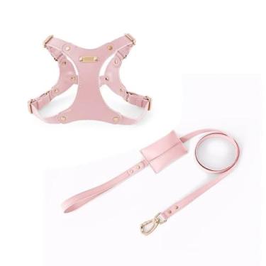 Imagem de Correia peitoral de couro macio para cães de estimação ajustável, coleira de caminhada para cães pequenos e médios, acessórios para animais de estimação (terno rosa, P)