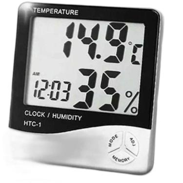 Imagem de Termo Higrômetro Medidor Temperatura Umidade Relógio Digital