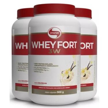 Imagem de Kit c/ 3 whey fort 3w pote 900g baunilha - VITAFOR