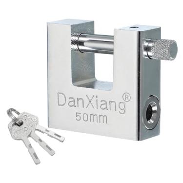 Imagem de PATIKIL Cadeados em forma de D de 50 mm (2"), cadeado de aço inoxidável de alta segurança com chaves de bloqueio pesado com chave diferente para contêineres armazém porta de garagem galpão portão de