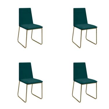 Imagem de Kit 4 Cadeiras De Jantar Cozinha Industrial Lexa Veludo Élpis Móveis Verde Dourada