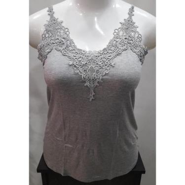 Imagem de Blusa regata alcinha alça de renda guipir plus size - Chicmix, Cinza, 