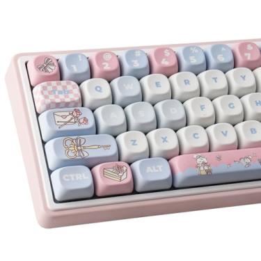 Imagem de TYRIXKI Teclas PBT 134 teclas perfil MOA fofas teclas de sublimação de tinta Alice Bunny conjunto de teclas personalizadas para teclados mecânicos Cherry Gateron MX Swithes