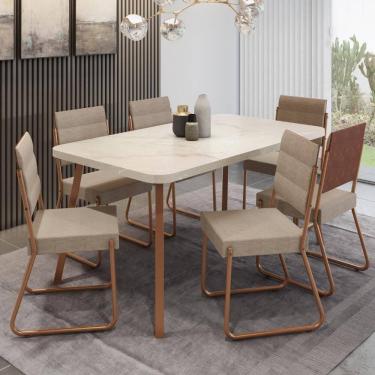 Imagem de Conjunto Sala De Jantar 6 Cadeiras Almería Carraro Petra Areia Rosê