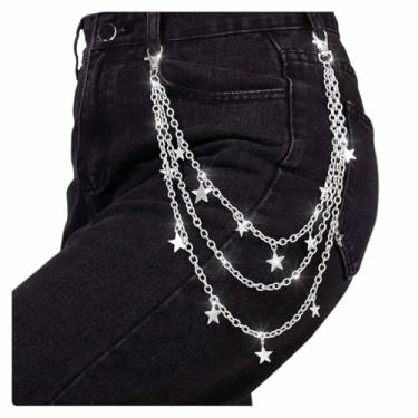 Imagem de Tgirls Correntes de calça Stars para mulheres e homens, hip hop, punk, corrente de bolso elegante em camadas para acessórios de calças, free size, Liga metálica, Sem Pedra Preciosa