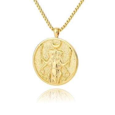 Imagem de Colar Banhado A Ouro Hecate Athena Artemis 18K,Colar De Mitologia Grega,Colar De Rainha Medalhão De Ouro Para Mulheres