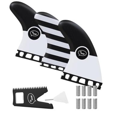 Imagem de Ho Stevie! Barbatanas de prancha de surf Thruster (3 barbatanas) – Tamanhos FCS ou Futures, com bolsa de barbatana, parafusos, pente de cera e chave de quilha, Black with White Stripes, Futures