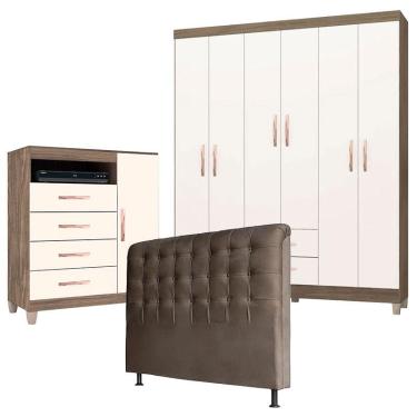 Imagem de Quarto Casal Modena 6 Portas Cômoda Cannes Teka e Cabeceira Ana 160 cm Marrom – Incorplac